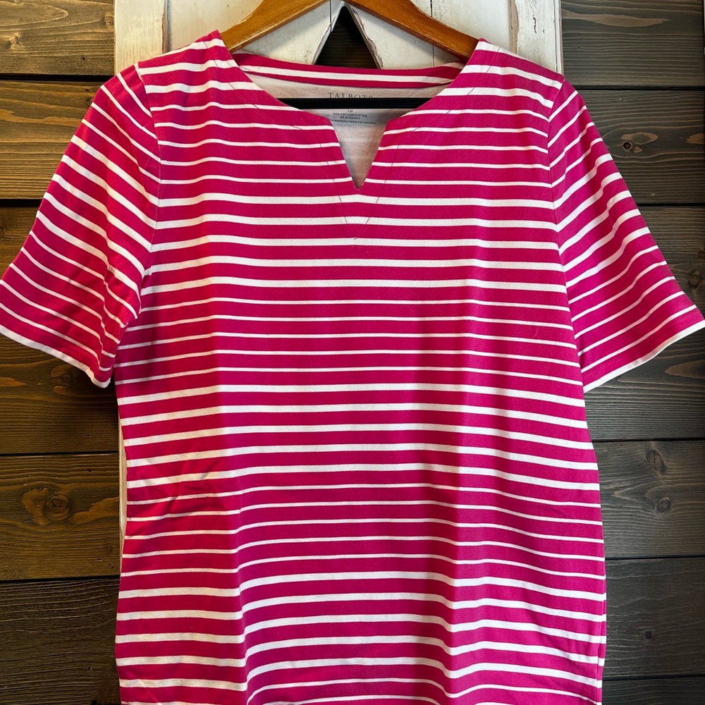 Talbots pink and white striped top LP